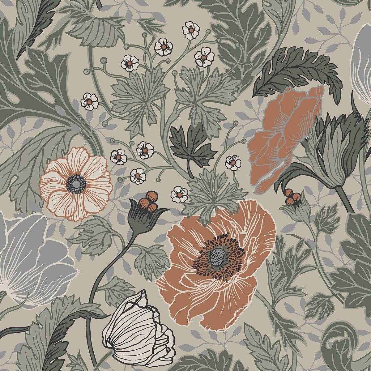 Anemone Grey Floral Wallpaper - York Wallcoverings - 2948-33001 - York Wallcoverings Wallpaper