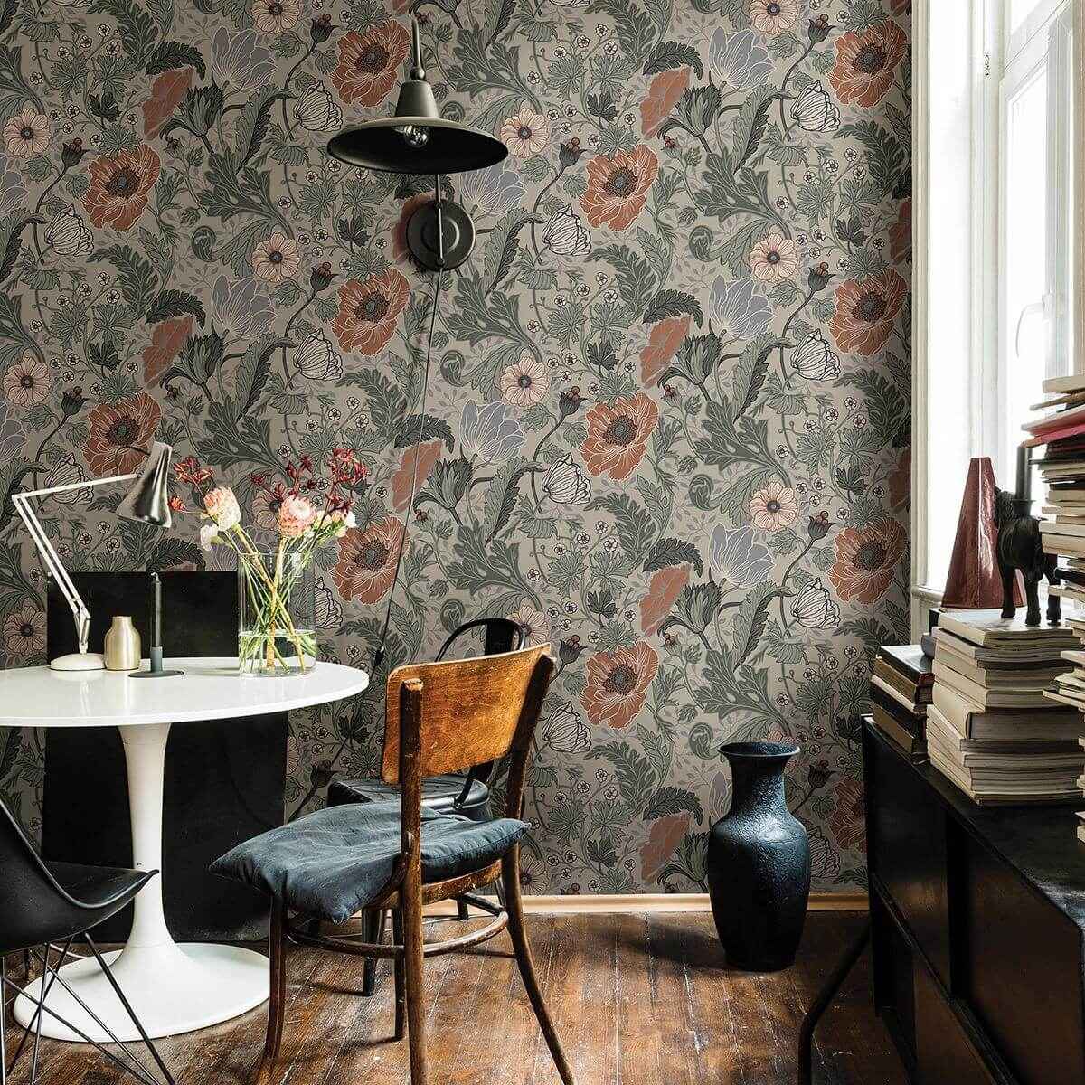 Anemone Grey Floral Wallpaper - York Wallcoverings - 2948-33001 - York Wallcoverings Wallpaper