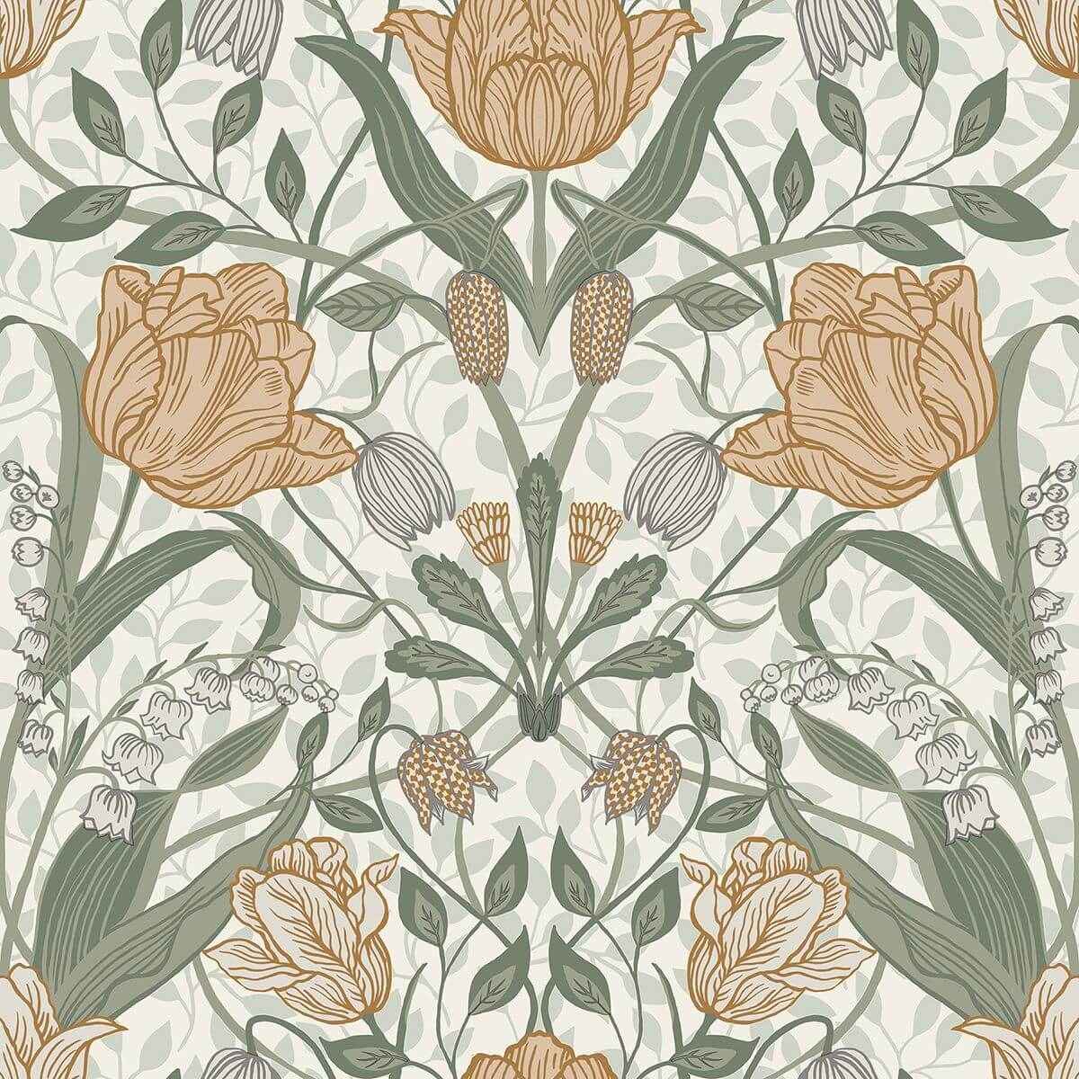 Tulipa Green Floral Wallpaper - York Wallcoverings - 2948-33006