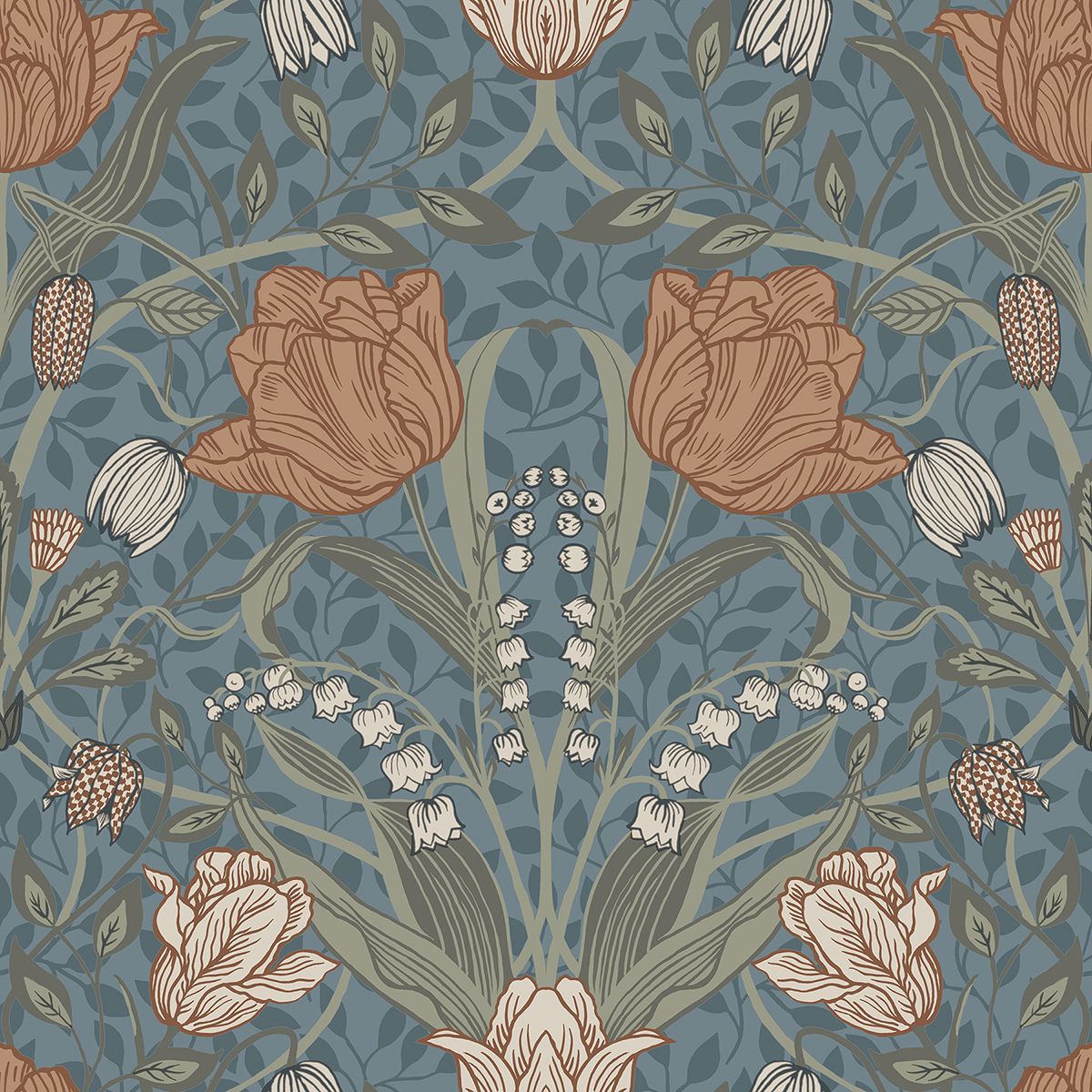 Tulipa Blue Floral Wallpaper - York Wallcoverings - 2948-33009