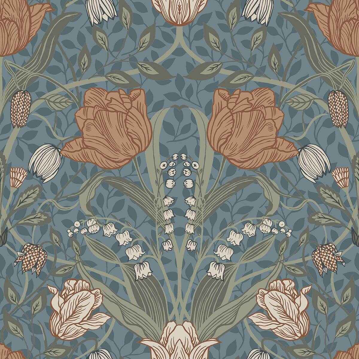 Tulipa Blue Floral Wallpaper - York Wallcoverings - 2948-33009 - York Wallcoverings Wallpaper
