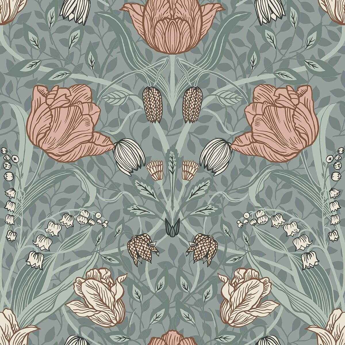 Tulipa Sage Floral Wallpaper - York Wallcoverings - 2948-33010