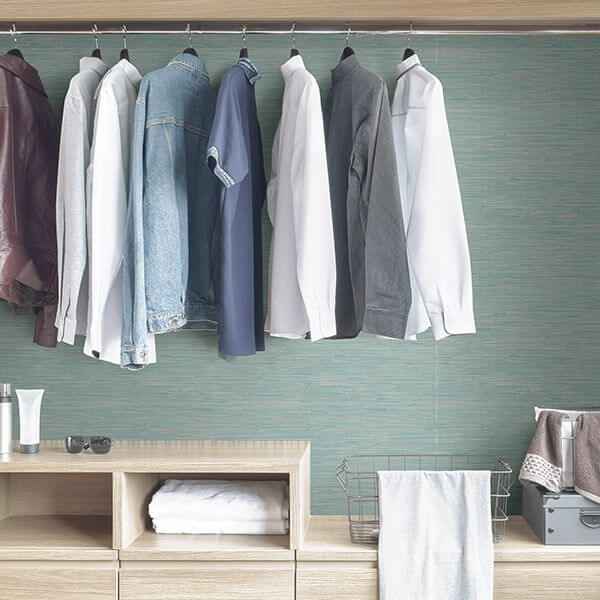 Tibetan Grasscloth Teal Peel and Stick Wallpaper - York Wallcoverings - NUS3337 - York Wallcoverings Wallpaper