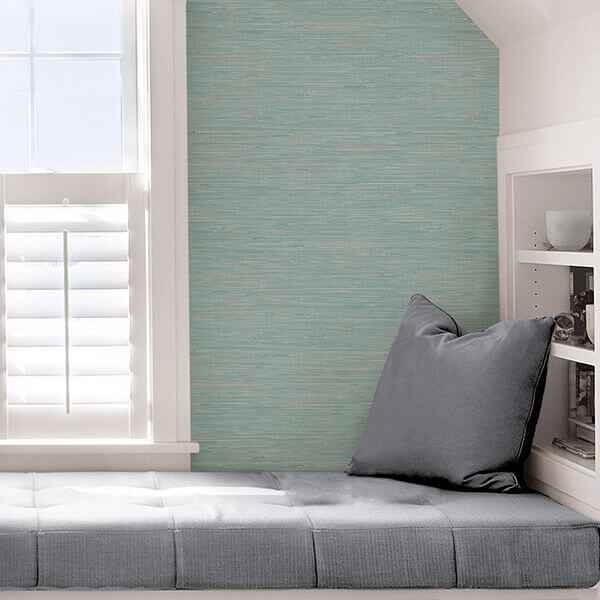 Tibetan Grasscloth Teal Peel and Stick Wallpaper - York Wallcoverings - NUS3337 - York Wallcoverings Wallpaper