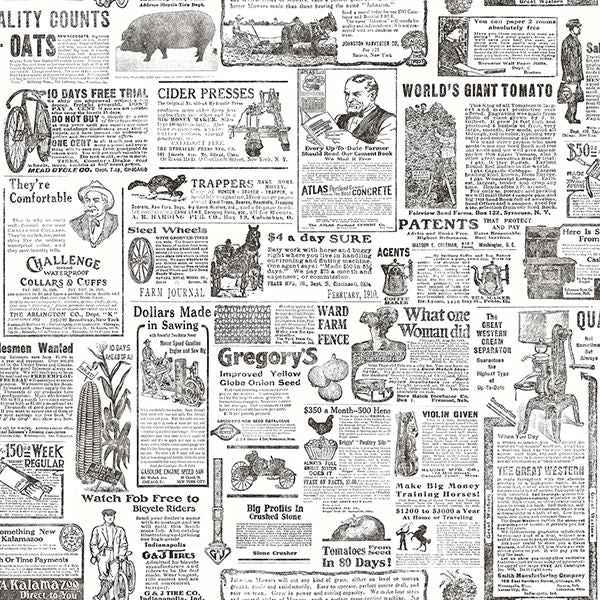 Underwood Black Newspaper Wallpaper - York Wallcoverings - 2904-13081 - York Wallcoverings Wallpaper