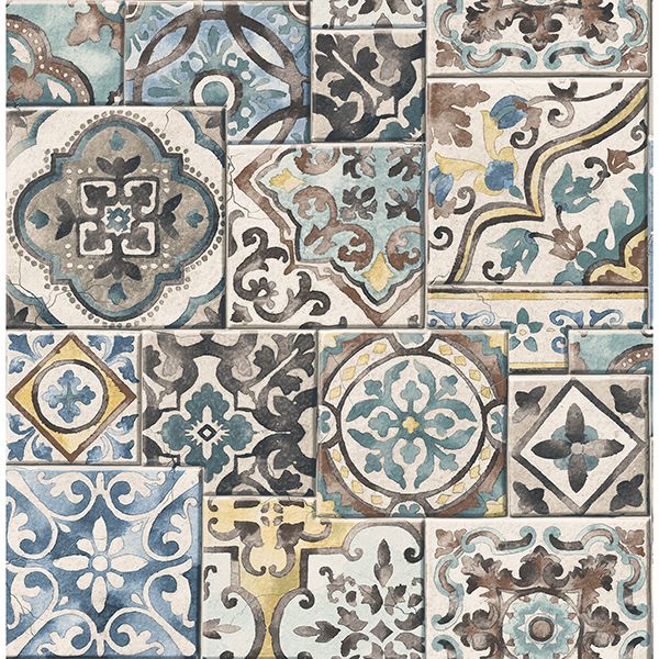 marrakesh-blue-global-tiles-wallpaper-york-wallcoverings-2904-22315 - York Wallcoverings Wallpaper