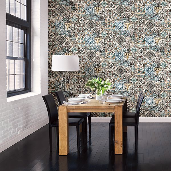 marrakesh-blue-global-tiles-wallpaper-york-wallcoverings-2904-22315 - York Wallcoverings Wallpaper