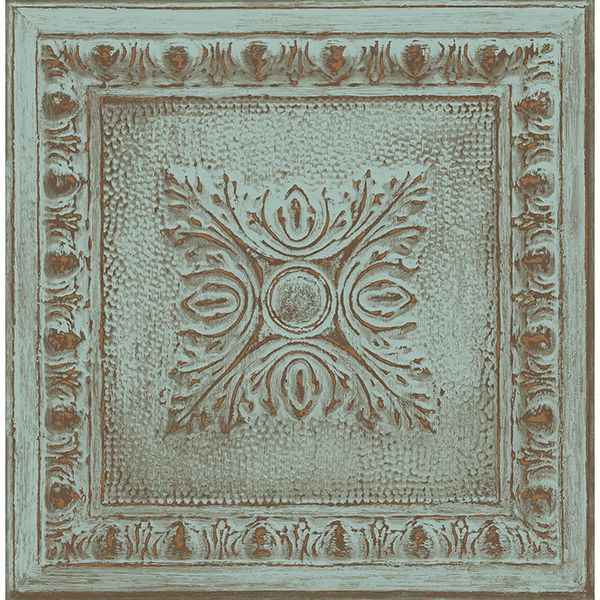 Hazley Turquoise Ornament Tin Tile Wallpaper - York Wallcoverings - 2904-24032