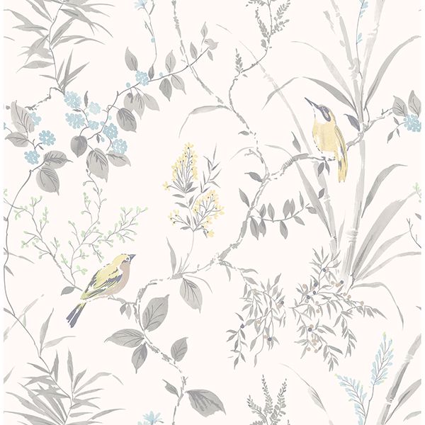 imperial-garden-light-grey-botanical-wallpaper-york-wallcoverings-2904-24172 - York Wallcoverings Wallpaper