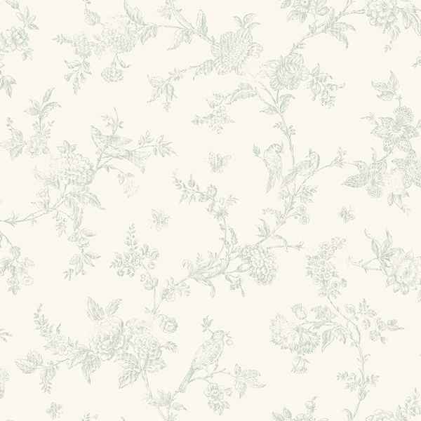 French Nightingale Sage Floral Scroll Wallpaper - York Wallcoverings - 3119-02194 - York Wallcoverings Wallpaper
