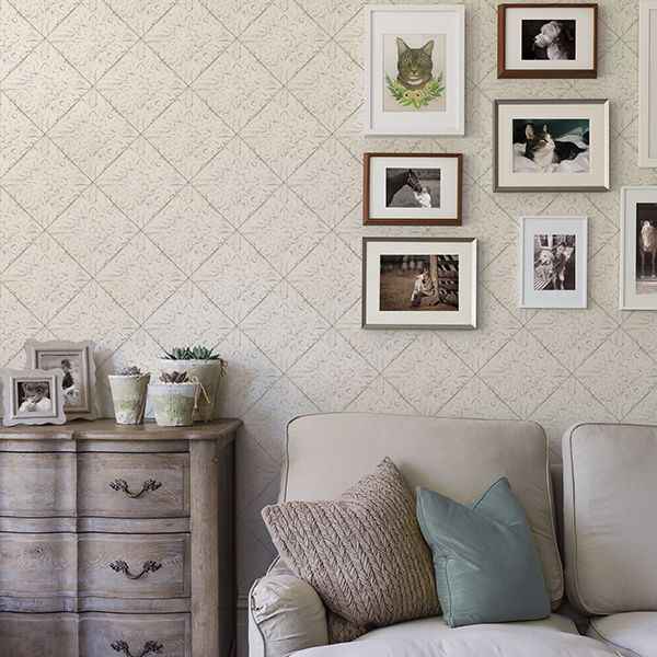 Brandi White Metallic Faux Tile Wallpaper - York Wallcoverings - 3119-13091 - York Wallcoverings Wallpaper