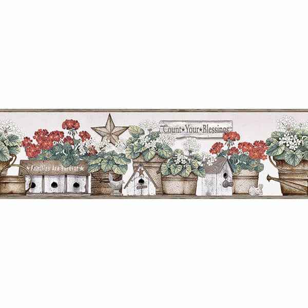 Geranium Multicolor Flower Pot Wallpaper - York Wallcoverings - 3119-13581B - York Wallcoverings Wallpaper