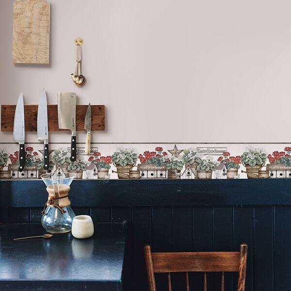 geranium-multicolor-flower-pot-wallpaper-york-wallcoverings-3119-13581b - York Wallcoverings Wallpaper