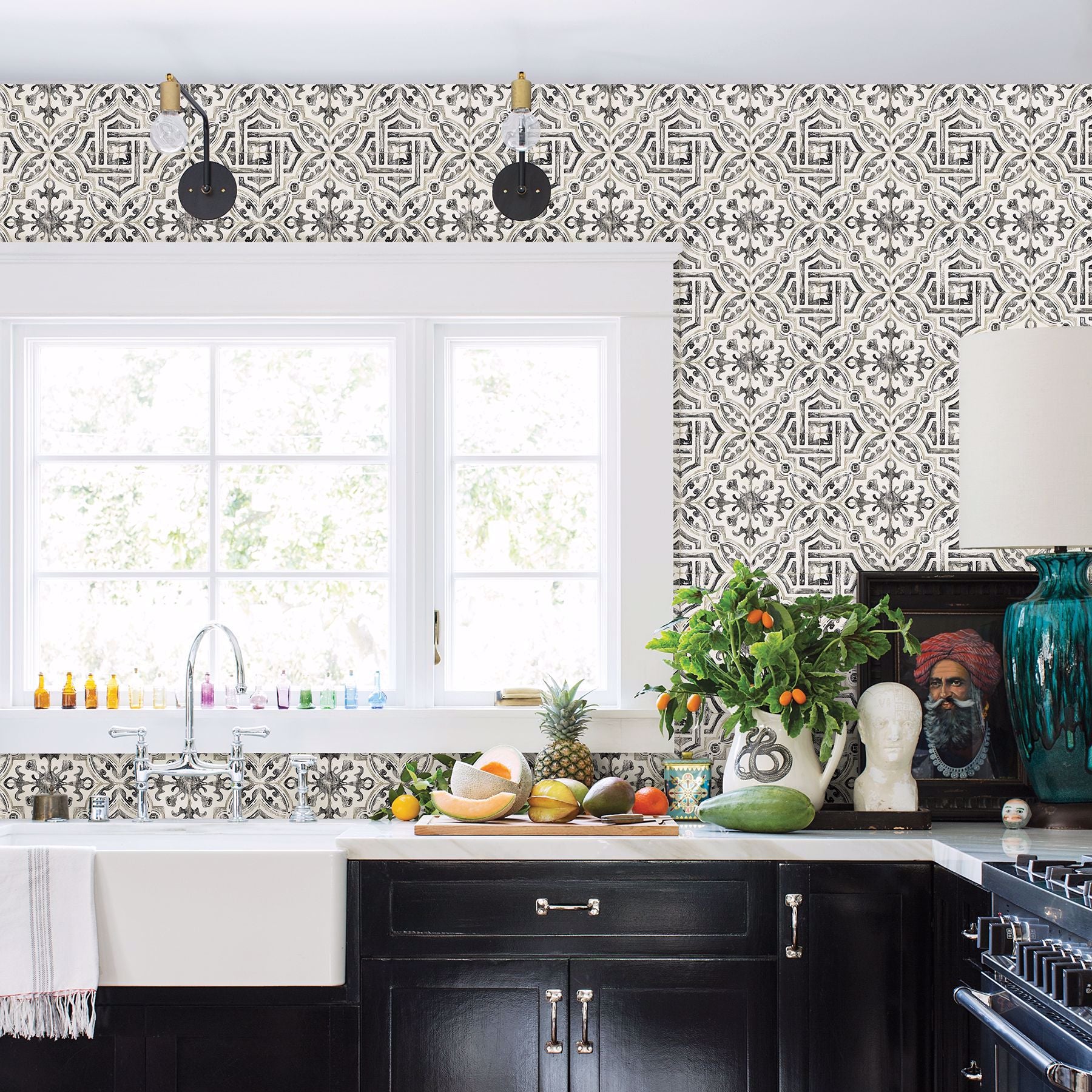 sonoma-charcoal-spanish-tile-wallpaper-york-wallcoverings-2904-12331 - York Wallcoverings Wallpaper