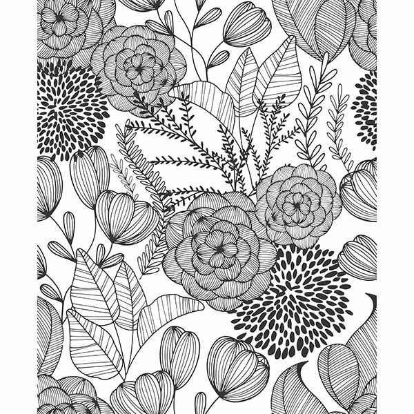 Black Secret Garden Peel and Stick Wallpaper - York Wallcoverings - NUS3501 - York Wallcoverings Wallpaper