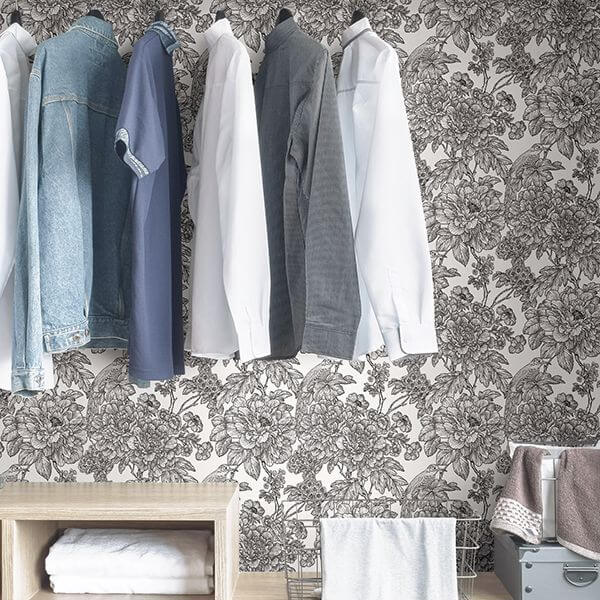 Black White Sudbury Peel and Stick Wallpaper - York Wallcoverings - NUS3544 - York Wallcoverings Wallpaper