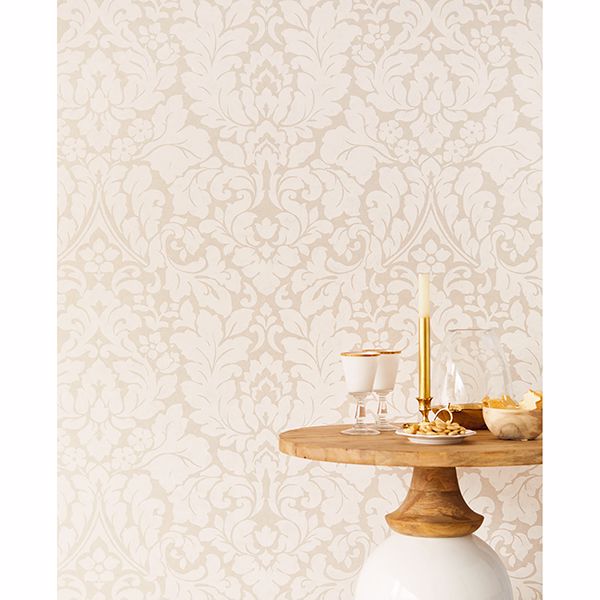 Arvid Off-White Damask Wallpaper - York Wallcovering