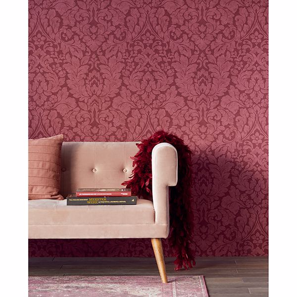 Arvid Maroon Damask Wallpaper - York Wallcovering
