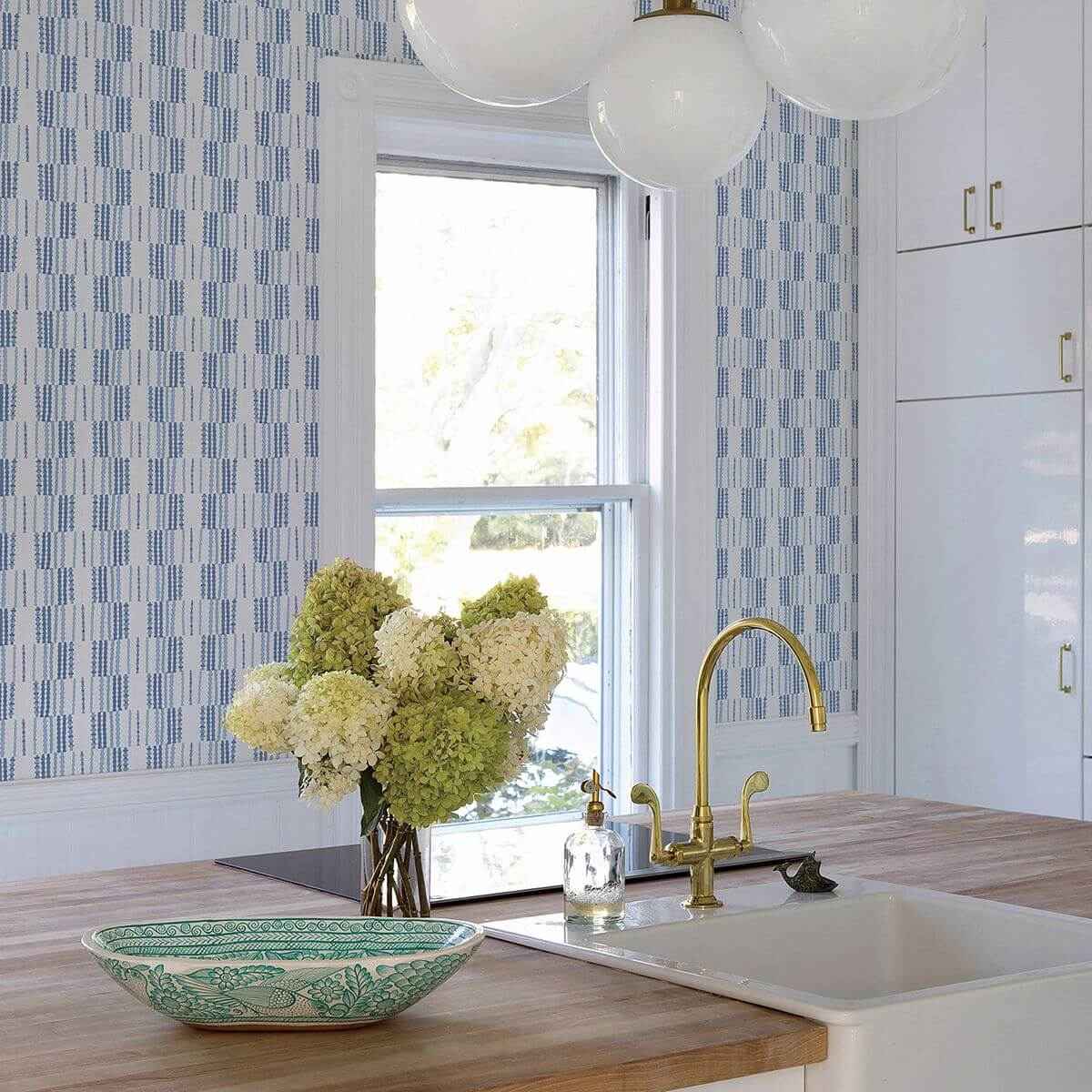 Burgen Blue Geometric Linen Wallpaper - York Wallcoverings - 2903-25806 - York Wallcoverings Wallpaper