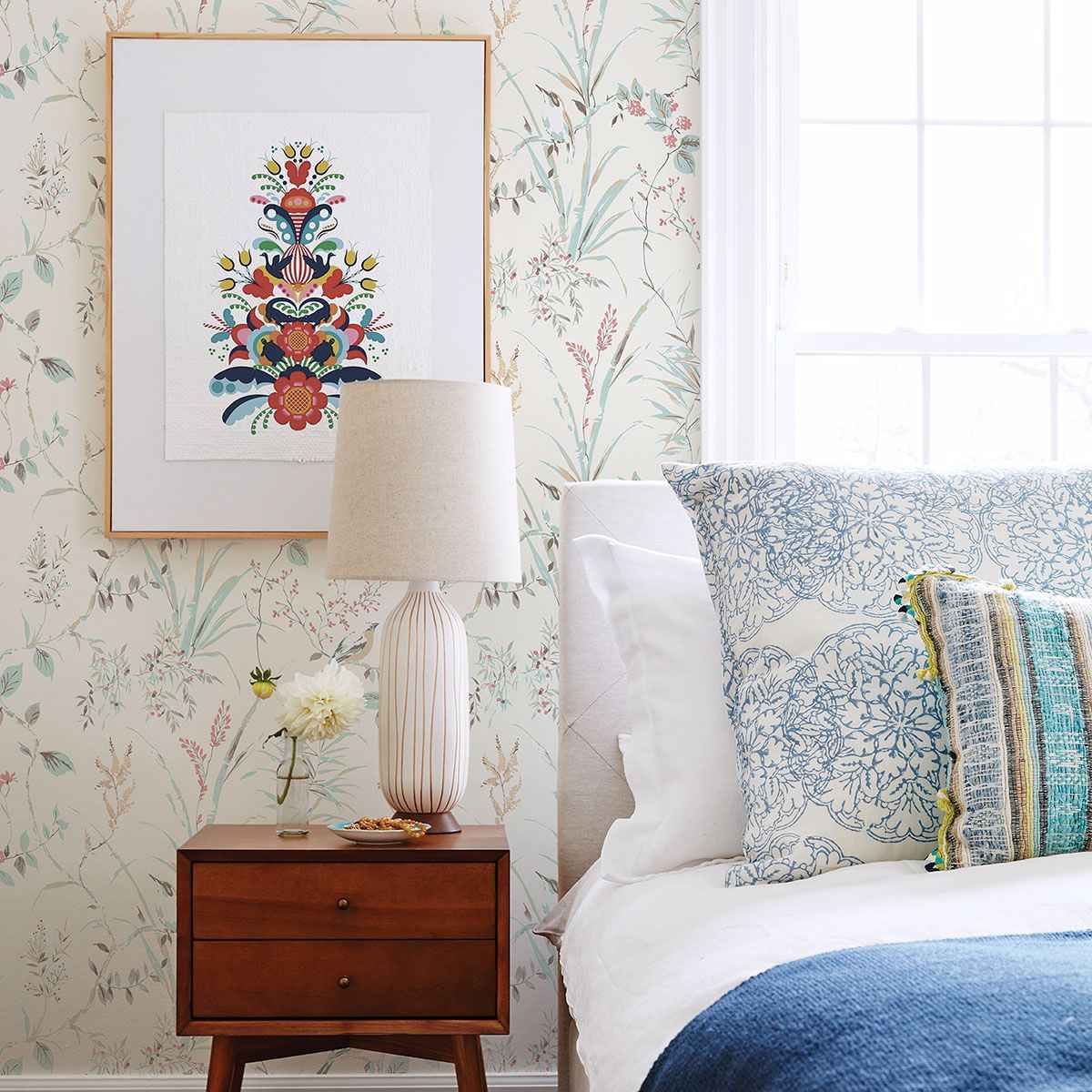 Mariko Blue Botanical Wallpaper - York Wallcoverings - UW25886 - York Wallcoverings Wallpaper