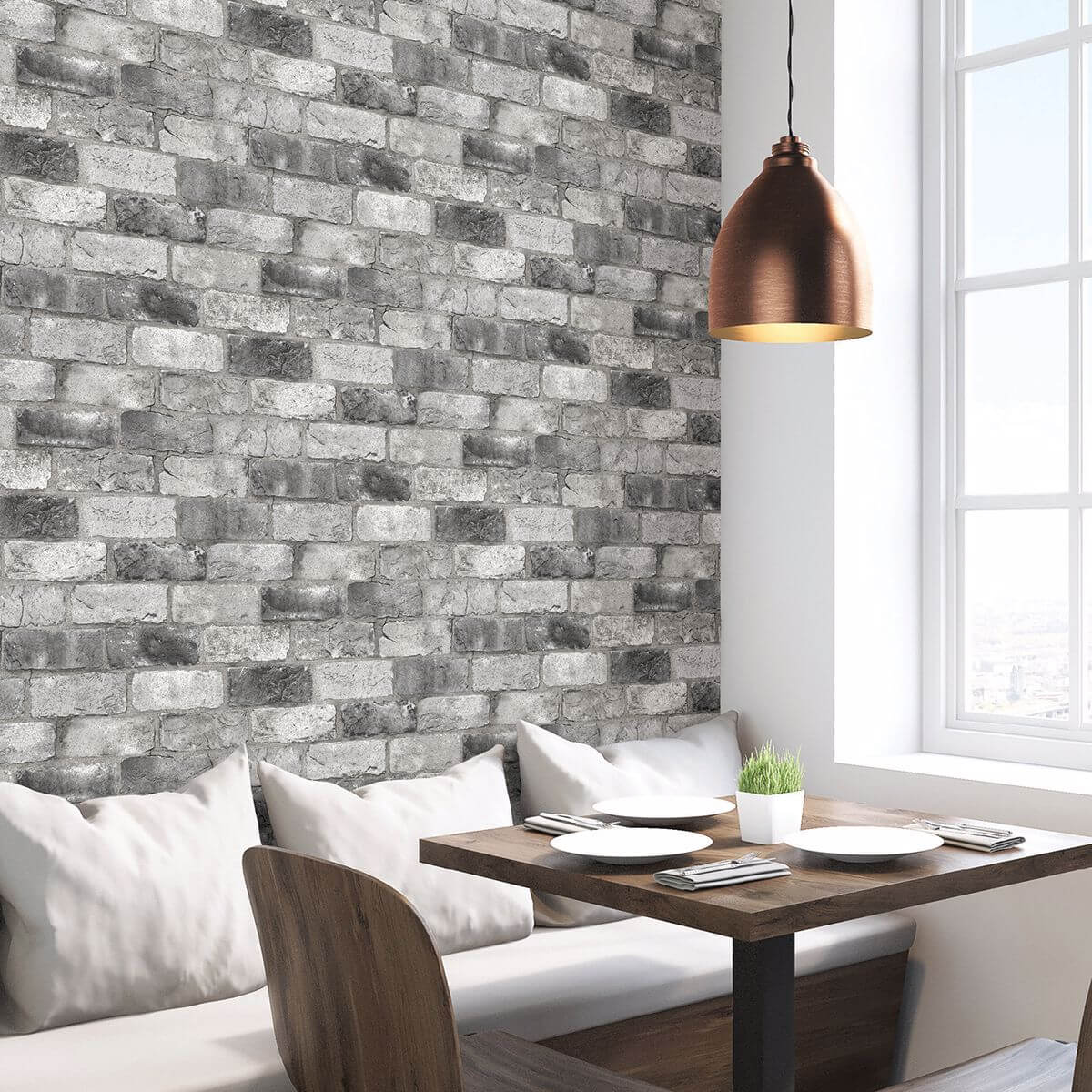 Grey London Brick Peel and Stick Wallpaper - York Wallcoverings - NUS3550 - York Wallcoverings Wallpaper