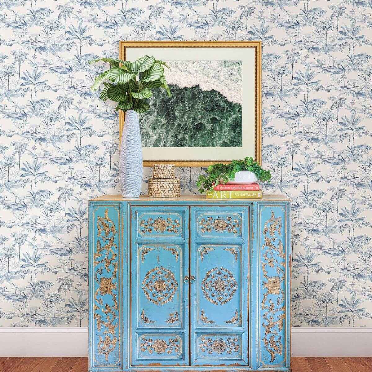 Lagoon Blue Scenic Island Wallpaper - York Wallcoverings - 3120-12074 - York Wallcoverings Wallpaper