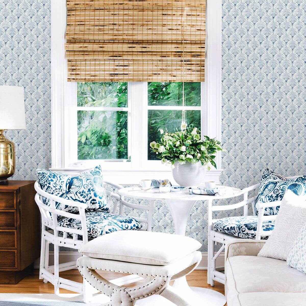 Santiago Blue Scalloped Wallpaper - York Wallcoverings - 3120-13654 - York Wallcoverings Wallpaper