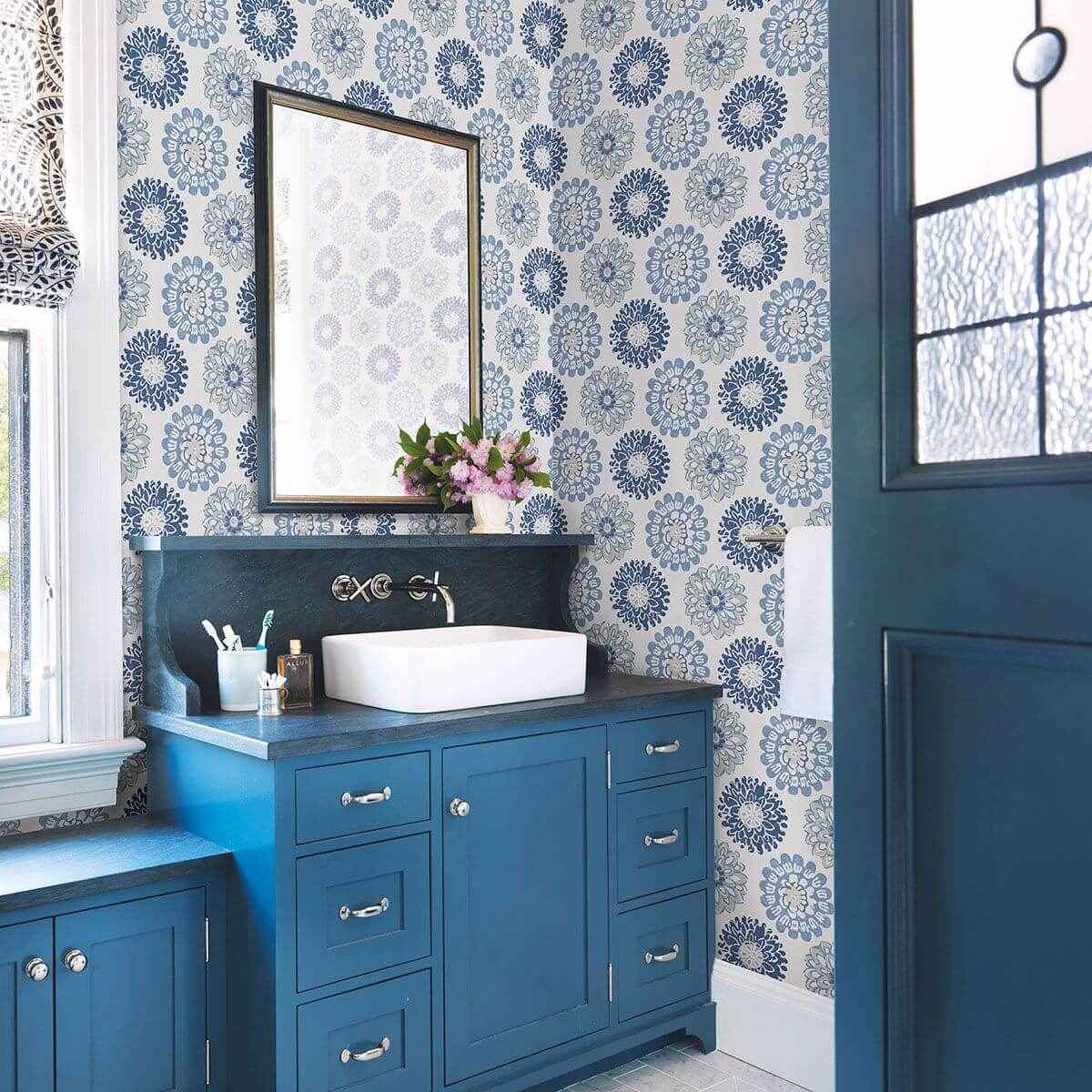 Sunkissed Blue Floral Wallpaper - York Wallcoverings - 3120-13705 - York Wallcoverings Wallpaper