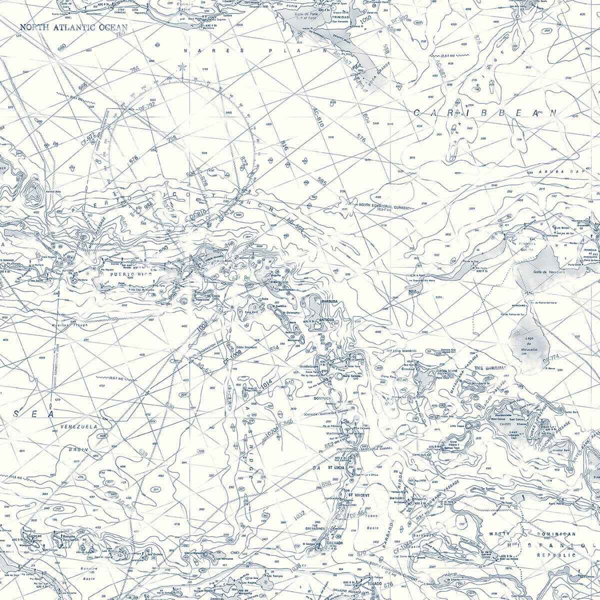 Charts Navy Map Wallpaper - York Wallcoverings - 3120-16178