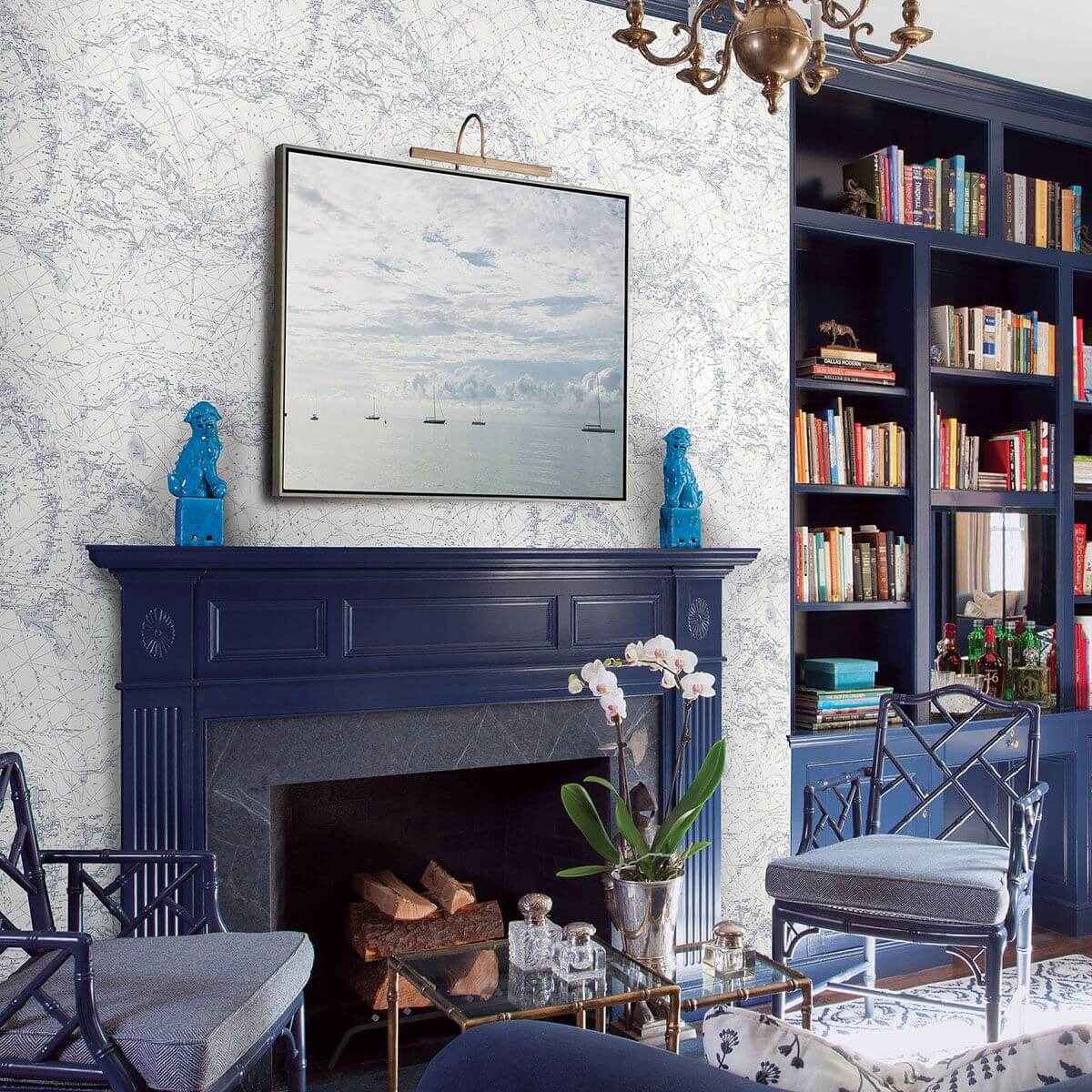 Charts Navy Map Wallpaper - York Wallcoverings - 3120-16178 - York Wallcoverings Wallpaper
