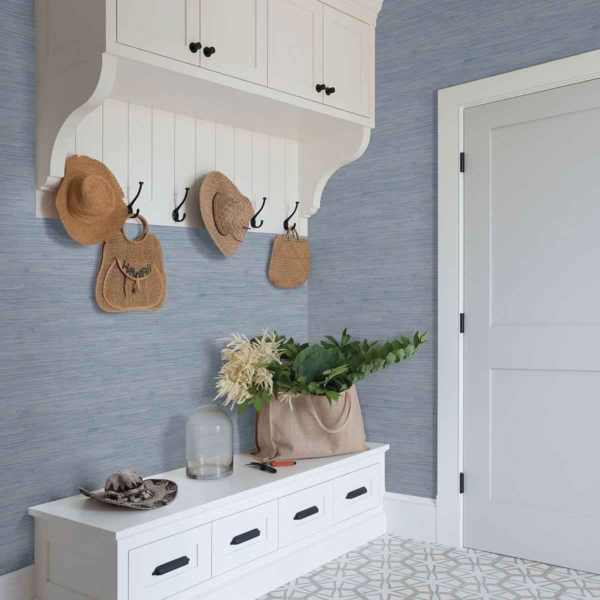 Waverly Blue Faux Grasscloth Wallpaper - York Wallcoverings - 3120-256020 - York Wallcoverings Wallpaper