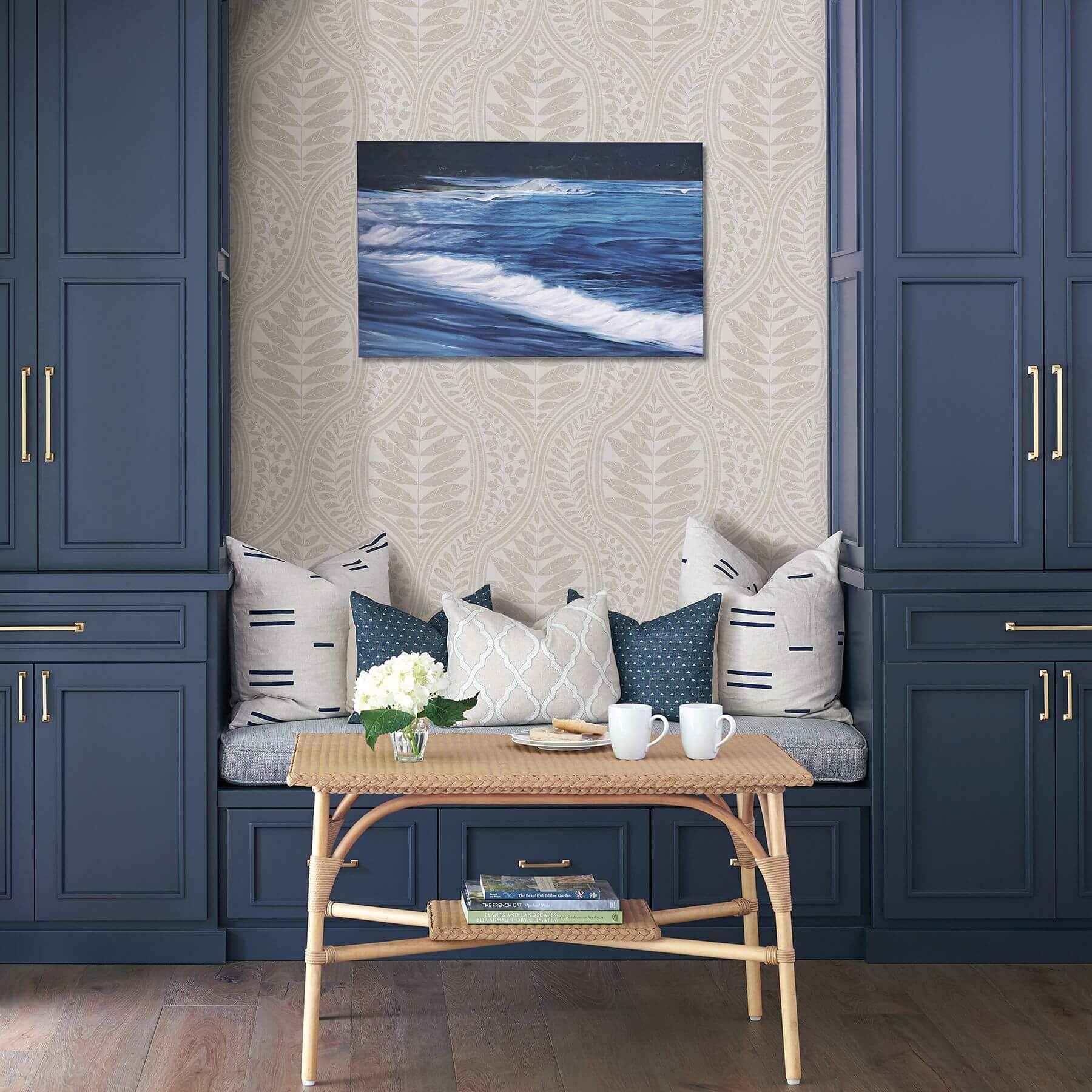 Juno Beige Ogee Wallpaper - York Wallcoverings - 2964-25949 - York Wallcoverings Wallpaper