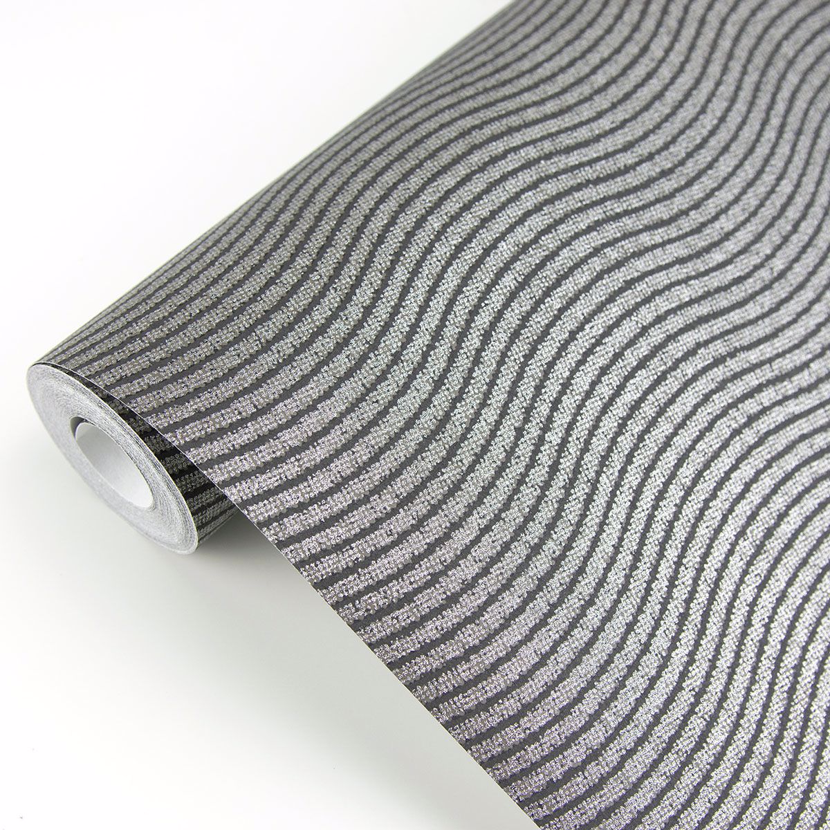 Curves Black Glittering Waves Wallpaper - York Wallcovering