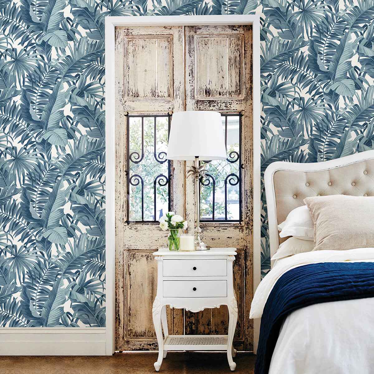 Alfresco Blue Tropical Palm Wallpaper - York Wallcoverings - 2969-24133 - York Wallcoverings Wallpaper