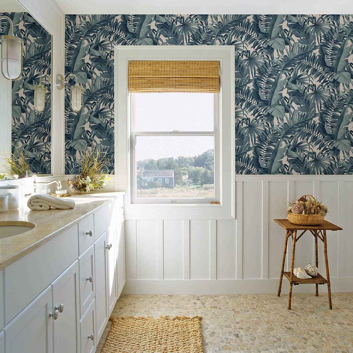 Alfresco Blue Tropical Palm Wallpaper - York Wallcoverings - 2969-24133 - York Wallcoverings Wallpaper
