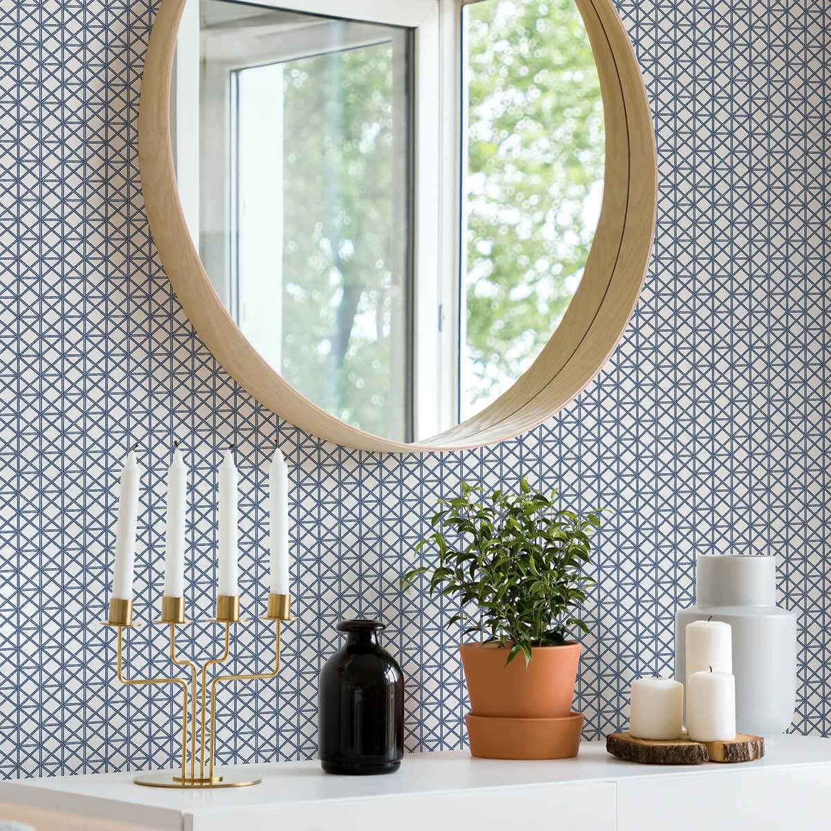 Lisbeth Blue Geometric Lattice Wallpaper - York Wallcoverings - 2969-26005 - York Wallcoverings Wallpaper