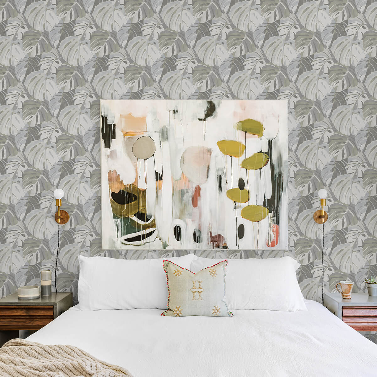 Samara Stone Monstera Leaf Wallpaper - York Wallcoverings - 2969-26008 - York Wallcoverings Wallpaper