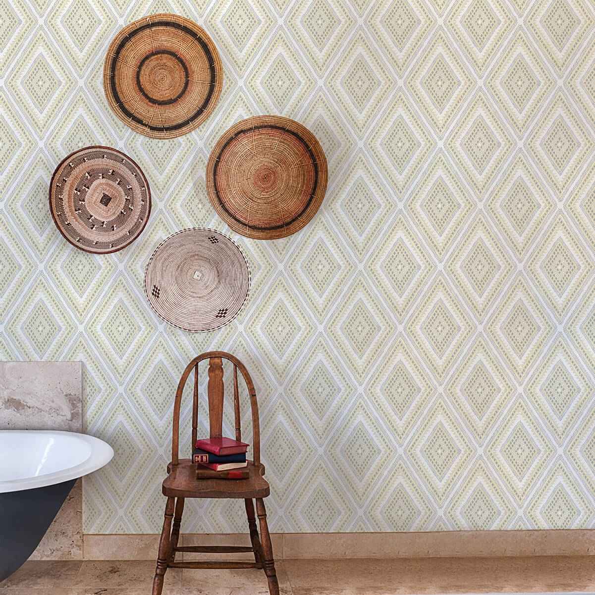 Zaya Light Yellow Tribal Diamonds Wallpaper - York Wallcoverings - 2969-26014 - York Wallcoverings Wallpaper