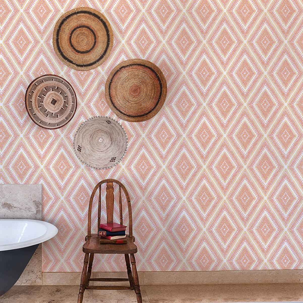 Zaya Orange Tribal Diamonds Wallpaper - York Wallcoverings - 2969-26015 - York Wallcoverings Wallpaper