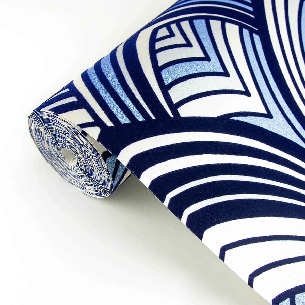 Cabarita Indigo Art Deco Flocked Leaves Wallpaper - York Wallcoverings - 2969-87351 - York Wallcoverings Wallpaper