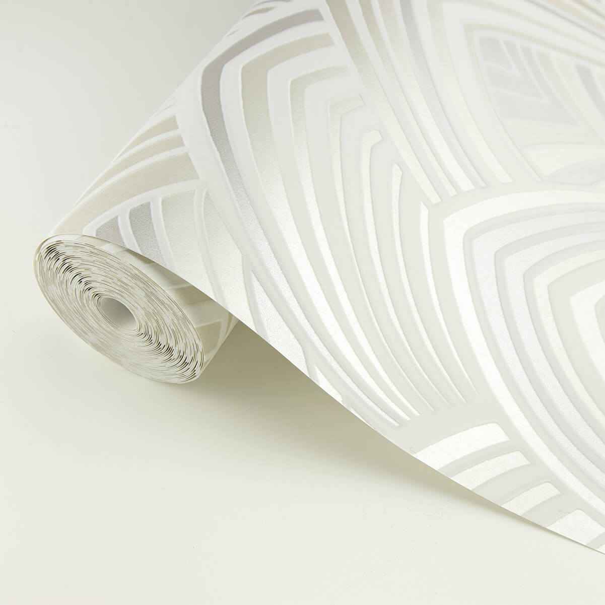 Cabarita White Art Deco Flocked Leaves Wallpaper - York Wallcoverings - 2969-87352 - York Wallcoverings Wallpaper
