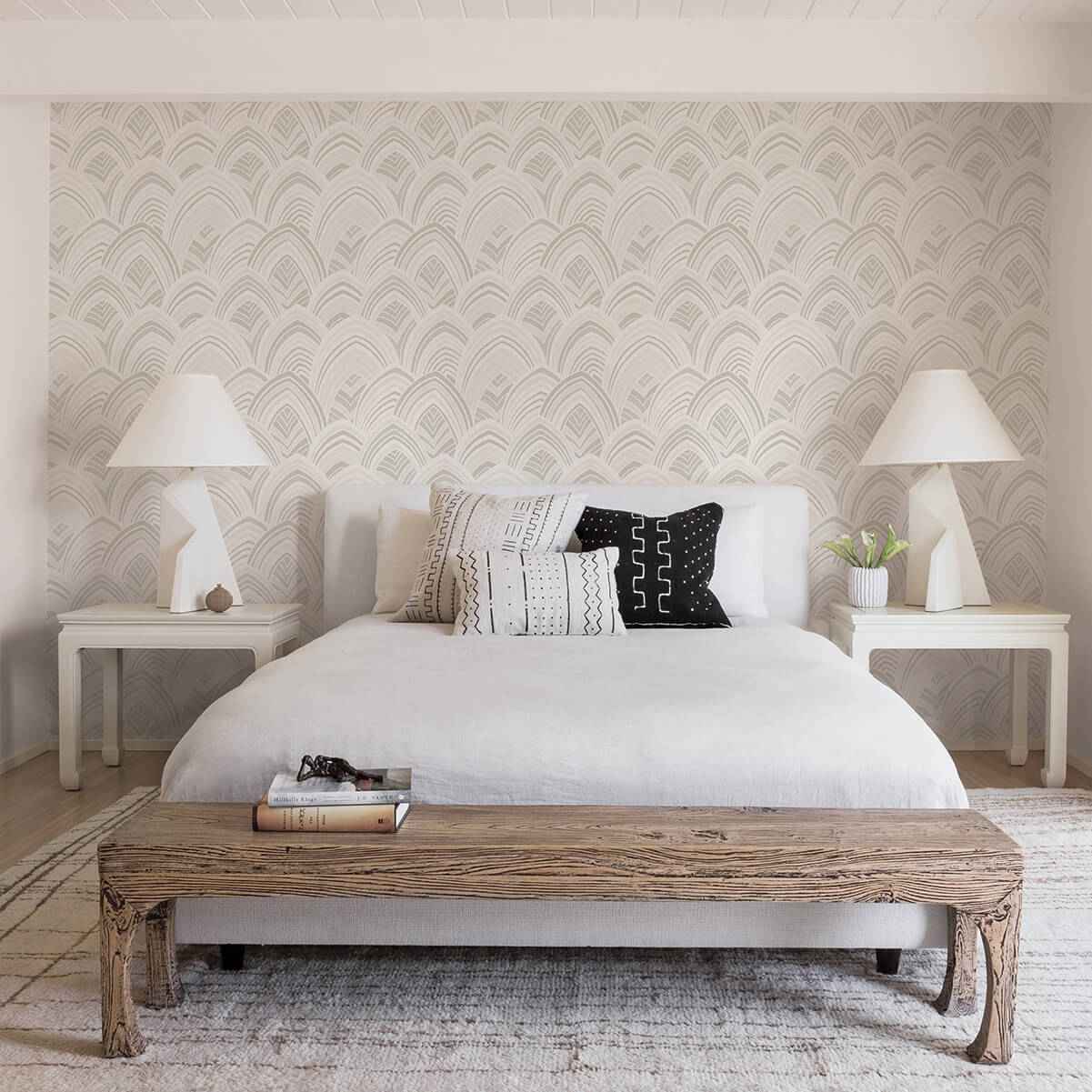 Cabarita White Art Deco Flocked Leaves Wallpaper - York Wallcoverings - 2969-87352 - York Wallcoverings Wallpaper