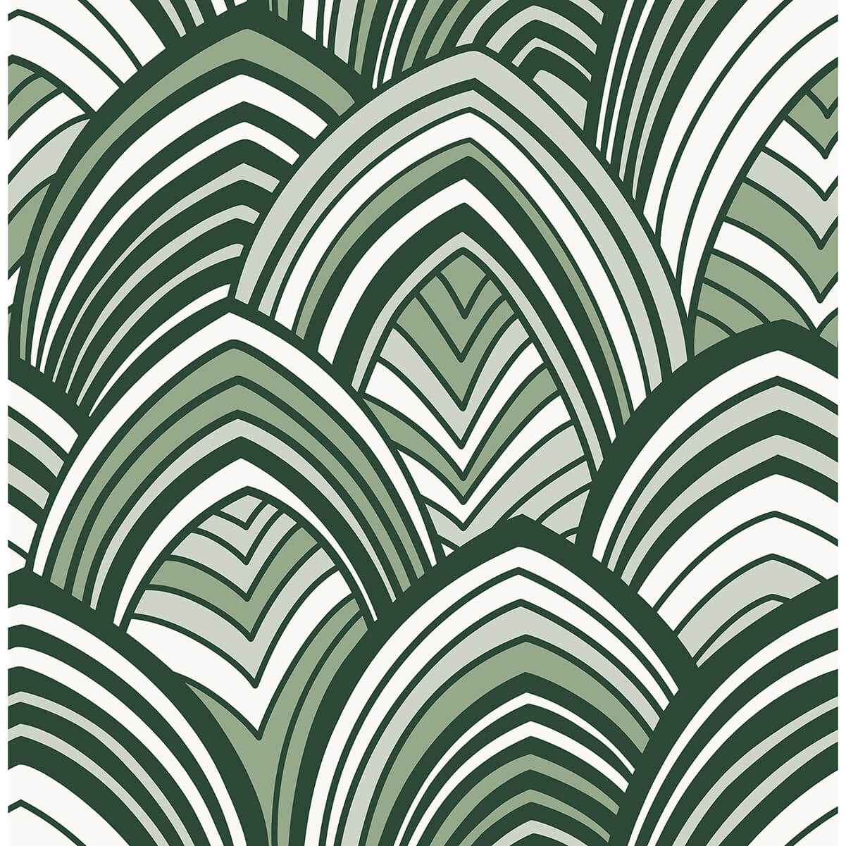 Cabarita Green Art Deco Flocked Leaves Wallpaper - York Wallcoverings - 2969-87354 - York Wallcoverings Wallpaper