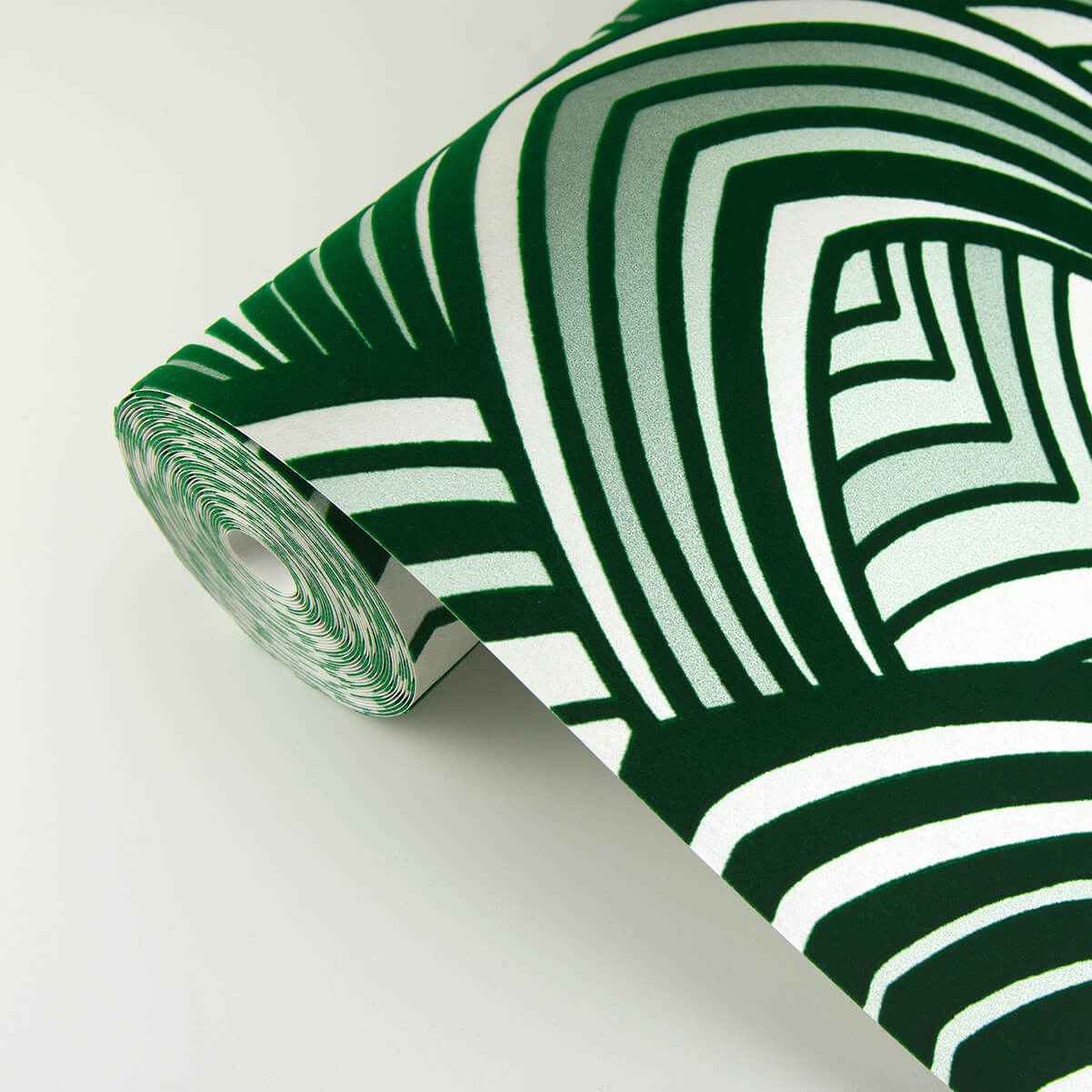 Cabarita Green Art Deco Flocked Leaves Wallpaper - York Wallcoverings - 2969-87354 - York Wallcoverings Wallpaper