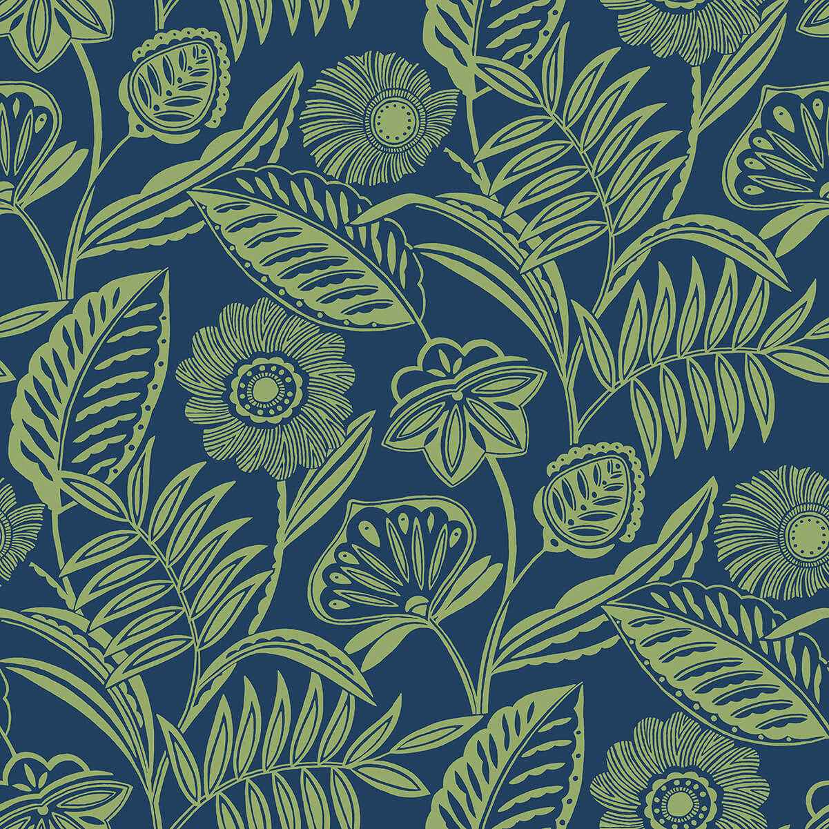 Alma Blue Tropical Floral Wallpaper - York Wallcoverings - 2969-87527 - York Wallcoverings Wallpaper
