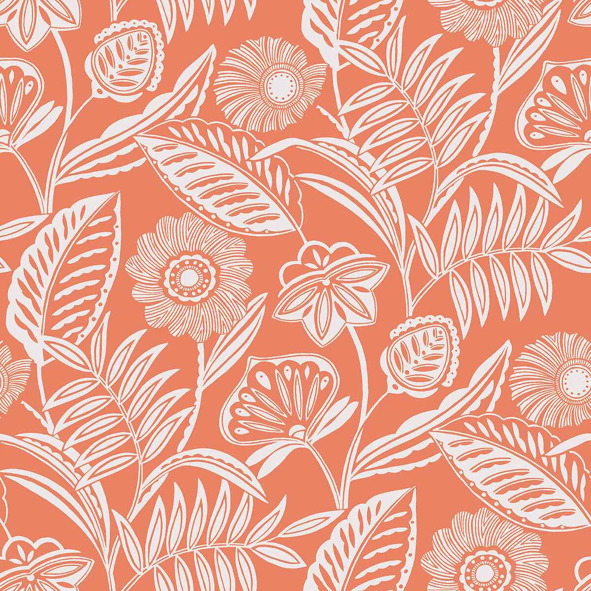 Alma Coral Tropical Floral Wallpaper - York Wallcoverings - 2969-87528