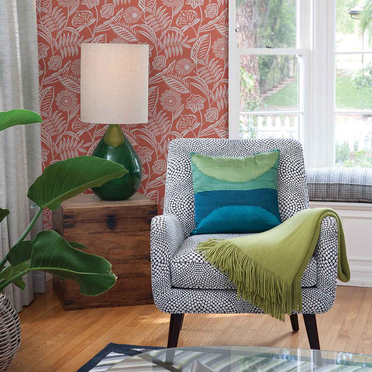 Alma Coral Tropical Floral Wallpaper - York Wallcoverings - 2969-87528 - York Wallcoverings Wallpaper