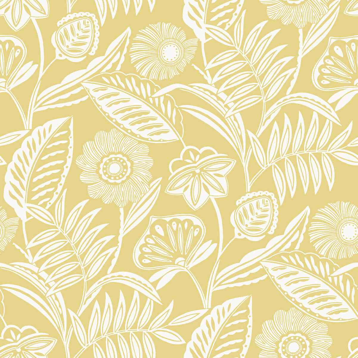 Alma Yellow Tropical Floral Wallpaper - York Wallcoverings - 2969-87529