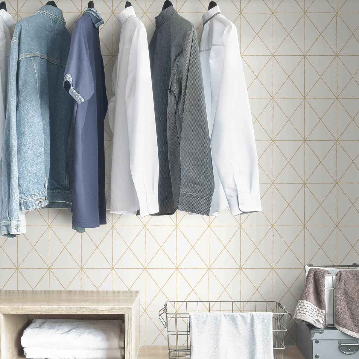 White Gold Get in Line Peel and Stick Wallpaper - York Wallcoverings - NUS3577 - York Wallcoverings Wallpaper
