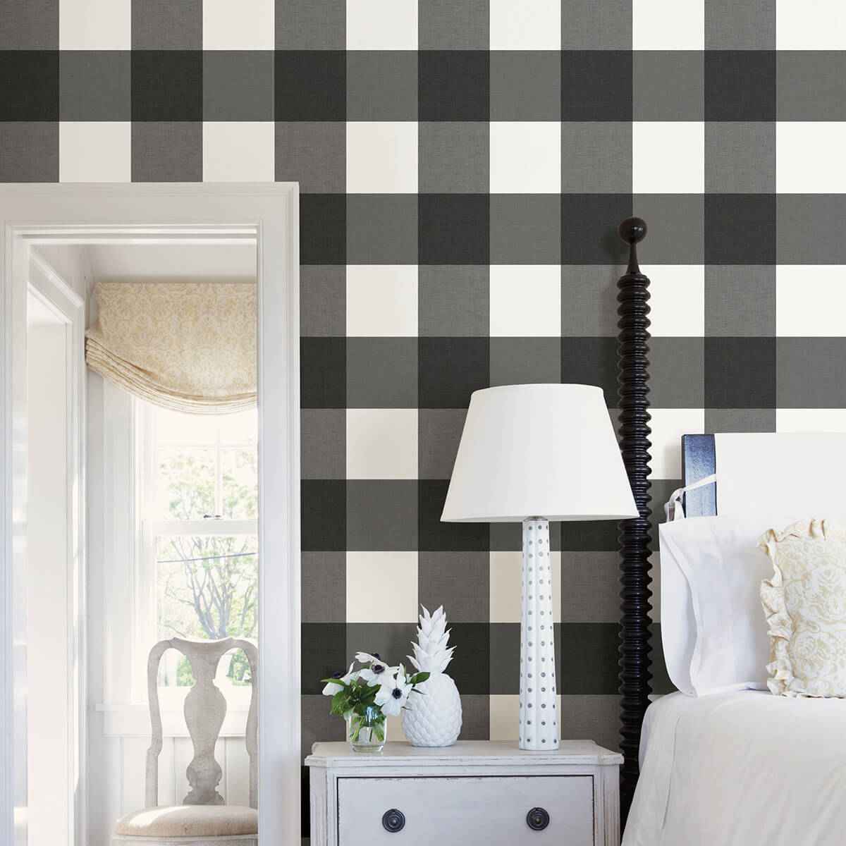 Charcoal Farmhouse Plaid Peel and Stick Wallpaper - York Wallcoverings - NUS3624 - York Wallcoverings Wallpaper